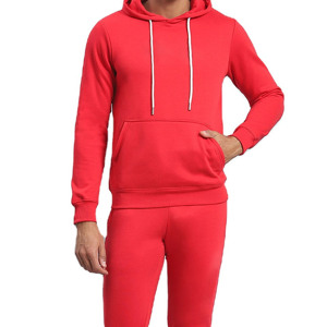 Ensemble de survêtement rouge à capuche pour homme, sweat-shirt en coton et pantalon de jogging coupe droite longueur intégrale avec poches latérales, décontracté, automne - Product Image 1
