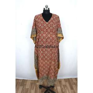 Vestido Kaftán Midi de Algodón 100% Hecho a Mano en India con Estampado Floral, para Mujer, Informal, de Fiesta, Verano, Primavera, Ecológico y Transpirable - Product Image 3