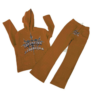Conjunto de Sudadera con Capucha y Pantalones Deportivos de Alta Calidad, Personalizado, con Pedrería, Transpirable, de Algodón Mezclado - Product Image 5