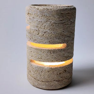 Lámpara de Noche Cilíndrica de Travertino, Lámpara de Noche LED de Piedra Natural, Decoración Moderna para el Hogar, Iluminación Ambiental Cálida - Product Image 1