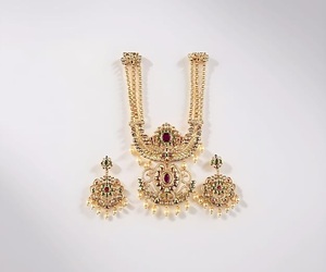 MOLL JEWELLERS Juego de Collar Largo Estilo Antiguo con Pendientes, Chapado en Oro Premium, Joyería de Latón con Diamantes para Boda, para Mujer A-63056 - Product Image 3