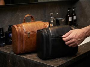 Custom Logo Genuine Leather Toiletry Bag <b>Mens</b> Dopp Kit Travel Wash Bag Shaving Kit <b>Pouch</b> Bulk Wholesale Price TYG-0133 - Product Image 3