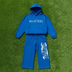 Ensemble survêtement personnalisé pour femme : sweat à capuche bleu oversize et pantalon de jogging large – Fabricant OEM/ODM en gros - Product Image 6