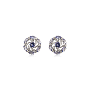 Elegant 925 Sterling <b>Silver</b> Oval & Round Shape Tanzanite & Diamond Swirl Cluster <b>Stud</b> Earrings Wholesale Fine Jewelry - Product Image 1