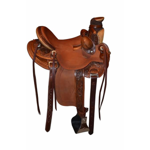 Selle de ranch western haut de gamme en cuir véritable, faite à la main, durable et confortable, équipement équestre pour la randonnée et le ranch - Product Image 1