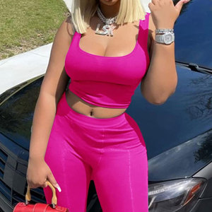 Conjunto de Yoga sin Costuras de 2 Piezas, Top Corto de Cintura Alta y Leggings Largos, Color Rosa Sólido, Ropa Deportiva para Mujer - Product Image 6