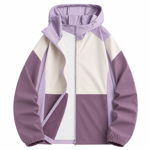 Unisex Hooded Color Block Windproof Jacket Full Zip Loose Fit Polyester Lightweight Casual Outdoor <b>Coat</b> for Spring Autumn - Product Image 1