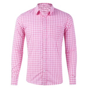 <b>Men's</b> <b>Long</b> <b>Sleeve</b> Plaid <b>Shirt</b> Pink <b>White</b> Checkered Casual Yarn Dyed Button Cuff Top Classic <b>Men</b> Business Office <b>Shirt</b> Formal fit - Product Image 1