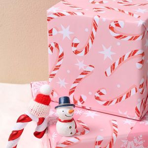 Rotoli di Carta da Regalo Natalizia Rosa con Design a Bastoncini di Zucchero/Fiocchi di Neve/Nonno Natale, 43 cm x 25 m per Rotolo, per Feste Natalizie, 3 Rotoli - Product Image 3