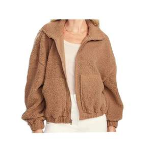 2026 Best Selling Custom Color Women's Woven Zipper Sherpa Autumn Breathable Winter Warm Fleece Bomber <b>Jacket</b> Casual Oversized - Product Image 5