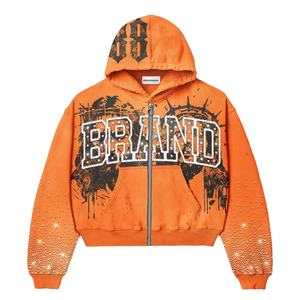 Cómodo chándal bordado desgastado para hombre con diseño de logotipo de alto peso Patrón sólido e impresión digital frontal - Product Image 2