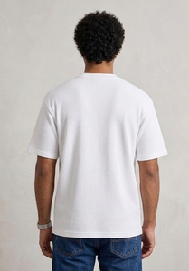 T-shirt gaufré à manches courtes pour homme, coupe classique, col rond, couleur unie, design épuré - Product Image 3