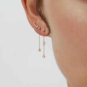 Luxury 14K Gold Three Lab Grown Diamond Station <b>Drop</b> Earrings Dainty Bezel Chain Earrings Minimal Jewelry Women Gift - Product Image 5