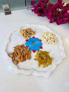 Plateau en marbre blanc fait main avec un motif floral, de bonne qualité, décoration d'intérieur, plateau de service pour aliments et fruits secs - Product Image 5