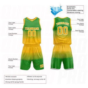 Uniformes de Baloncesto Modernos en Amarillo y Verde, Personalizados con el Último Diseño, de Algodón de Secado Rápido, Hechos a Medida para Equipos - Product Image 2