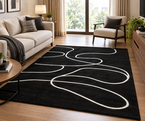 Tapis d'intérieur Flooria noir en laine tuftée à la main, couleur unie, avec envers en latex écologique pour la décoration du salon - Product Image 1
