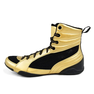 Zapatos de Boxeo de Caña Alta Negros y Rojos de Cuero con Cierre de Velcro Transpirables Unisex para Adultos Entrenamiento de Artes Marciales Personalizables - Product Image 6