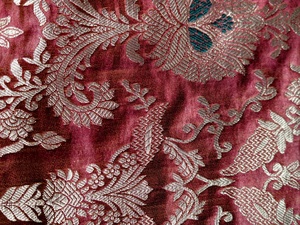 Tissu brocart floral orange, tissé jacquard, polyester, textile pour matelas, pour la décoration de la maison - Product Image 2