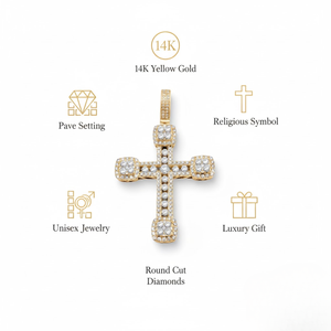 Colgante de Cruz Sagrada con Incrustaciones de Diamantes en Oro Amarillo de 14K |   Collar con Colgante Religioso con Corte Redondo y Pavé, Joyería Fina para Hombre y Mujer, Regalo - Product Image 5
