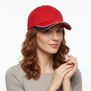 Gorra de Béisbol Roja de 6 Paneles con Ribete Blanco y Negro, Unisex, Ajustada, Informal, de Color Sólido, Tela Twill, Talla Adulto 58-60CM - Product Image 3