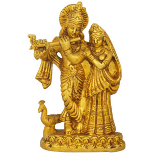 Sculpture en laiton de 5 pouces faite à la main des amoureux divins de Radha Krishna fabriquée en Inde pour les cadeaux - Product Image 1