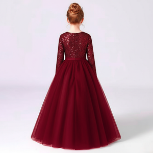 Vestido de Princesa de Alta Calidad en Terciopelo Marrón con Lentejuelas Bordadas y Malla Suave para Niñas, Vestido de Fiesta, Venta al Por Mayor, OEM, ODM - Product Image 6