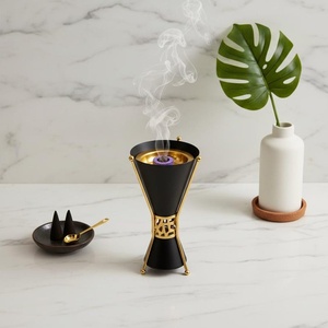 Arabic Black & Gold <b>Bakhoor</b> Burner - Luxury Metal <b>Oud</b> Holder With Hourglass Design. Premium Middle Eastern Home Decoration - Product Image 1