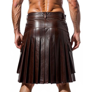 Kilt utilitaire en cuir marron pour homme, fait main en cuir de vachette, multi-poches - Product Image 2