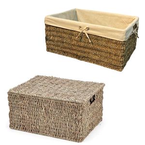 PHU HAO Premium Eco-Friendly Wicker SEAGRASS Storage Basket with Cotton <b>Liner</b> Closet <b>Shelf</b> Storage and Home Decor - Product Image 1
