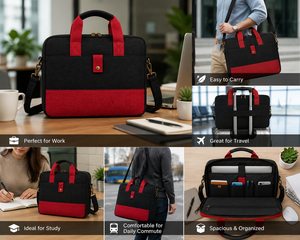 Maletín Moderno para Portátil AMANI de Yute, 16 Pulgadas, Bolsa de Hombro para Negocios con Asa Protectora y Cierre, Ecológico, Negro y Rojo - Product Image 4