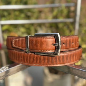 Ceinture vintage occidentale décontractée et formelle, artisanale, en cuir de crocodile marron brodé, boucle en fer durable, largeur 3,5 cm, longueur 120 cm - Product Image 1