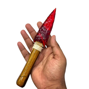 Pointe de flèche en obsidienne rouge avec manche en bois, lame en cristal faite à la main, couteau en pierre précieuse, décor spirituel, couteau en verre sculpté - Product Image 4