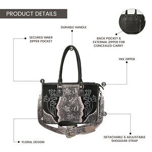 Handcrafted Western Tooled Leather Tote Bag for Women Floral Embossed Cowhide <b>Shoulder</b> Handbag with Detachable <b>Strap</b> - Product Image 4