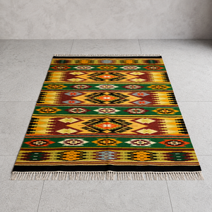 Tapis rectangulaire moderne en laine fait main à motifs floraux avec franges, lavable, pour salon, prière et pique-nique - Product Image 3