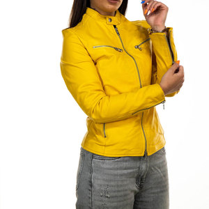 <b>Yellow</b> Color Women's Leather <b>Jackets</b> with Premium Leather Crop Design Sexy Fit Latest Winter Women Leather <b>Jacket</b> - Product Image 4