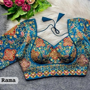 Superbe Blouse Prête-à-Porter en Crêpe Naturel de Couleur Intense, Style Madhubala, avec Manches Coude, Ornements Richement Brodés, Prix de Gros - Product Image 1