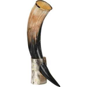 Taza de Cerveza Vikinga Hecha a Mano, Ecológica, Sostenible, de Cuerno de Búfalo Natural, con Soporte de Madera, Grabada, Estilo Medieval - Product Image 3