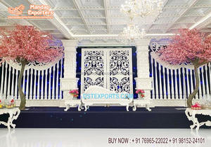 Bollwood-escenario de Noche de Recepción temática blanca, escenario de boda india glamurosa, pilar de bollwood, decoración de escenario de boda real - Product Image 3