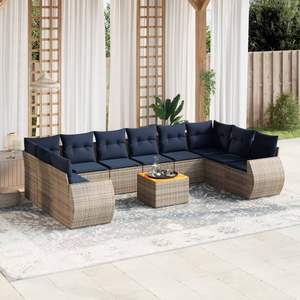 Juego de sofás de jardín de ratán sintético gris de 11 piezas con cojines para muebles de patio - Product Image 1