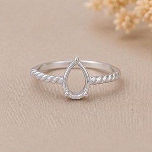Bague en argent sterling 925 avec serti en forme de goutte d'eau 10x8mm, monture de pierre en forme de poire, bande torsadée, pour la création de bijoux avec pierres précieuses - Product Image 4
