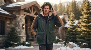 PREMIUM <b>MEN</b> <b>SHERPA</b> LINED COTTON <b>JACKET</b> WINTER CASUAL OUTDOOR STAND COLLAR SOLID ZIPPER FRONT HOODED WINDPROOF 500g - Product Image 4