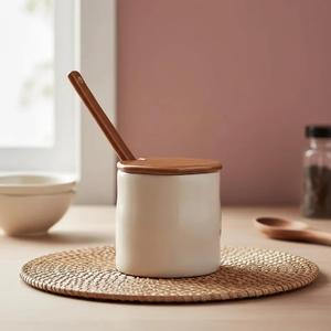 Tarro de Almacenamiento Moderno para Cocina con Tapa y Soporte para Cucharas, Acabado Liso Brillante, Organizador Compacto para Encimera, Elegante Organizador de Despensa - Product Image 1