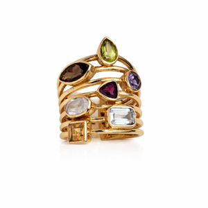 แหวนทองเหลืองชุบทองประดับพลอยธรรมชาติหลายชนิด ปรับขนาดได้ งานแฮนด์เมด ดีไซน์หลายชั้น สำหรับผู้หญิง ขายส่ง - Product Image 1