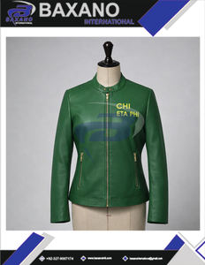 Chaqueta de cuero verde premium Chi Eta Phi CEPhi Sorority con letras griegas para miembros de hermandades y fraternidades, chaqueta para mujer - Product Image 4