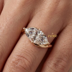 Anillo de Compromiso de Diamante Cultivado en Laboratorio de Primera Calidad, Corte Marquesa, Estilo Solitario Bypass, Oro de 14K/18K, para Boda, Fiesta, Aniversario - Product Image 1