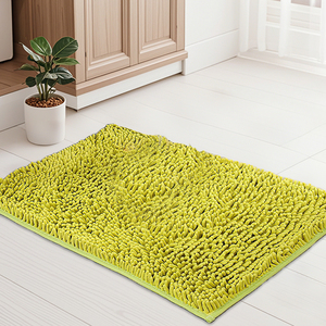 Minimalist Rectangle Chenille Bath Mat Solid Color With <b>Rubber</b> Backing Anti Slip For Bathroom Floor - Product Image 6