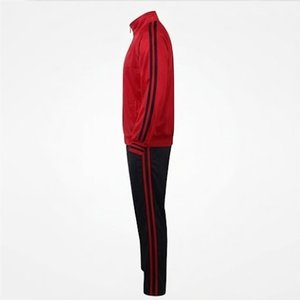 Custom Men's Red Track Jacket And Black Jogger Pant Set Solid Color Sporty Autumn Wear Knitted Polyester Breathable Stand Collar - Product Image 4