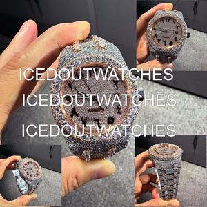 Montre de luxe en moissanite VVS1, mécanique, squelette, sertie de diamants, avec lunette personnalisée, verre, boîtier en acier inoxydable, bracelet, fermoir, 10 bars - Product Image 3