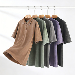 Camiseta polo de manga corta de algodón puro, lavada y desgastada, de 240g, con logotipo bordado personalizado, precio de fábrica de Bangladesh y China. - Product Image 1