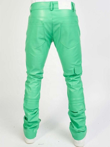 Pantalon cargo en cuir PU vert pour homme, taille haute, coupe droite, plusieurs poches, style streetwear, vêtements d'été - Product Image 6